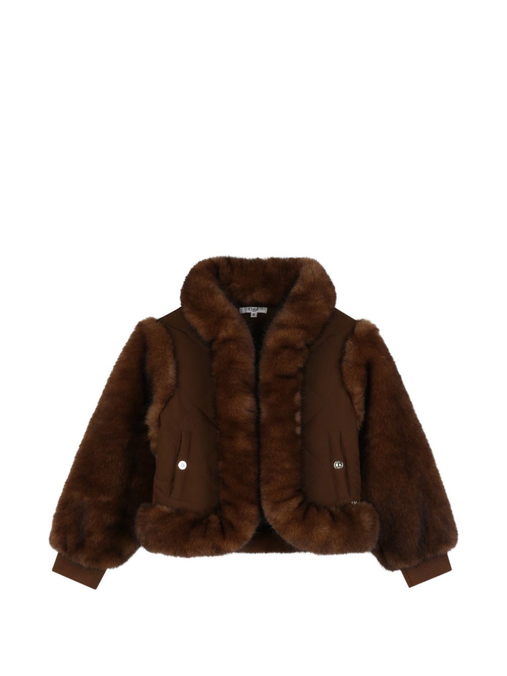 Jacket in eco-pelliccia e polyester e polyamide fabric, costina cuff, polyester twill fodera, zipped chiusura, chloe metal plate on davanti. C21279 33F CHLOE KIDS