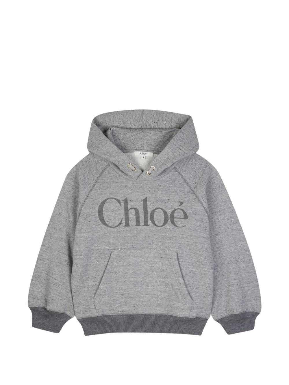 Hoodie in marled cotone garzato containing cotton from organic farming, kangaroo tasca, printed chloé logo on davanti. C21284 M07 CHLOE KIDS
