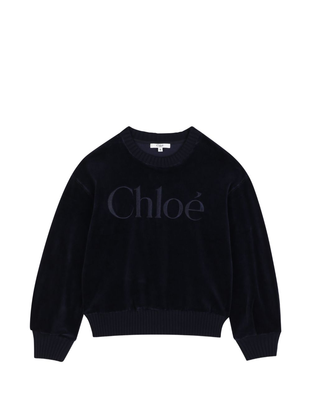 Velluto sweat-shirt, containing cotton from organic farming, chloe logo ricamato on davanti. C21285 859 CHLOE KIDS