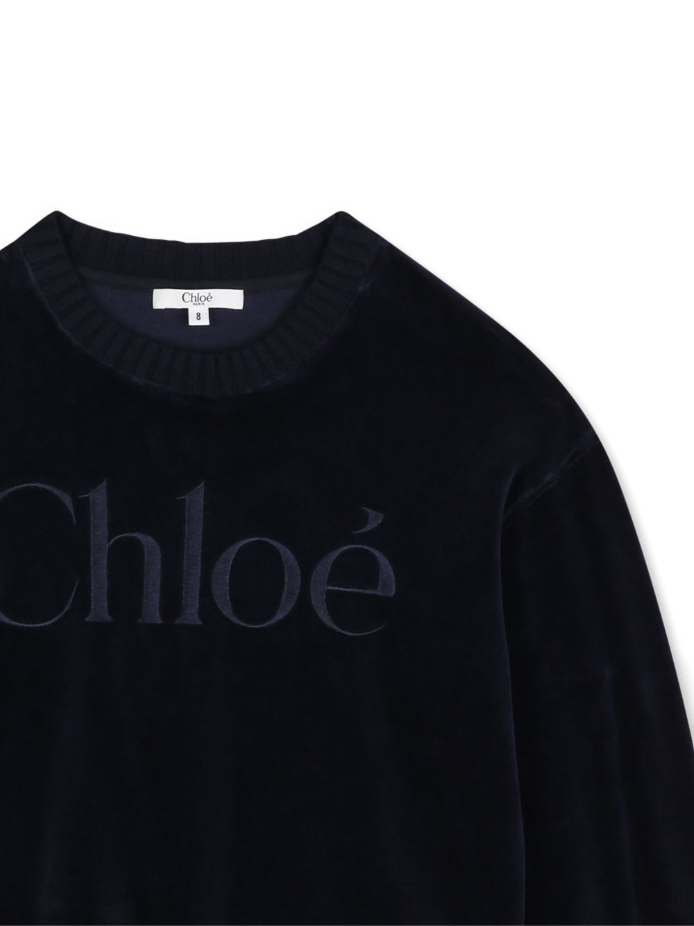 Velluto sweat-shirt, containing cotton from organic farming, chloe logo ricamato on davanti. C21285 859 CHLOE KIDS