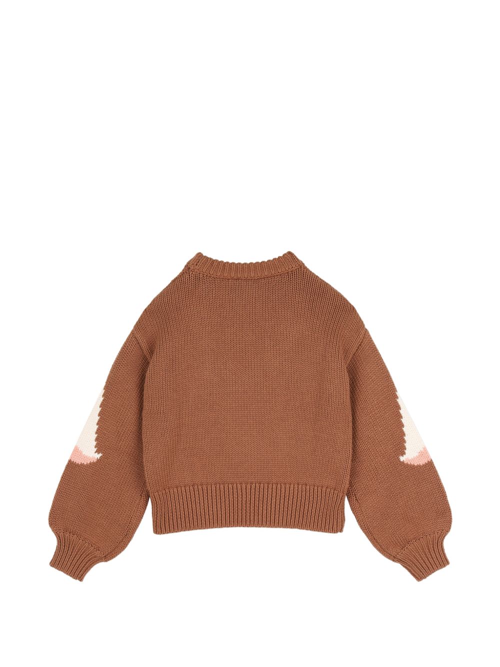 In maglia felpa, 90% containing cotton from organic farming e 10% wool, flamingo illustrazione e chloe logo in jacquard. C21294 31F CHLOE KIDS