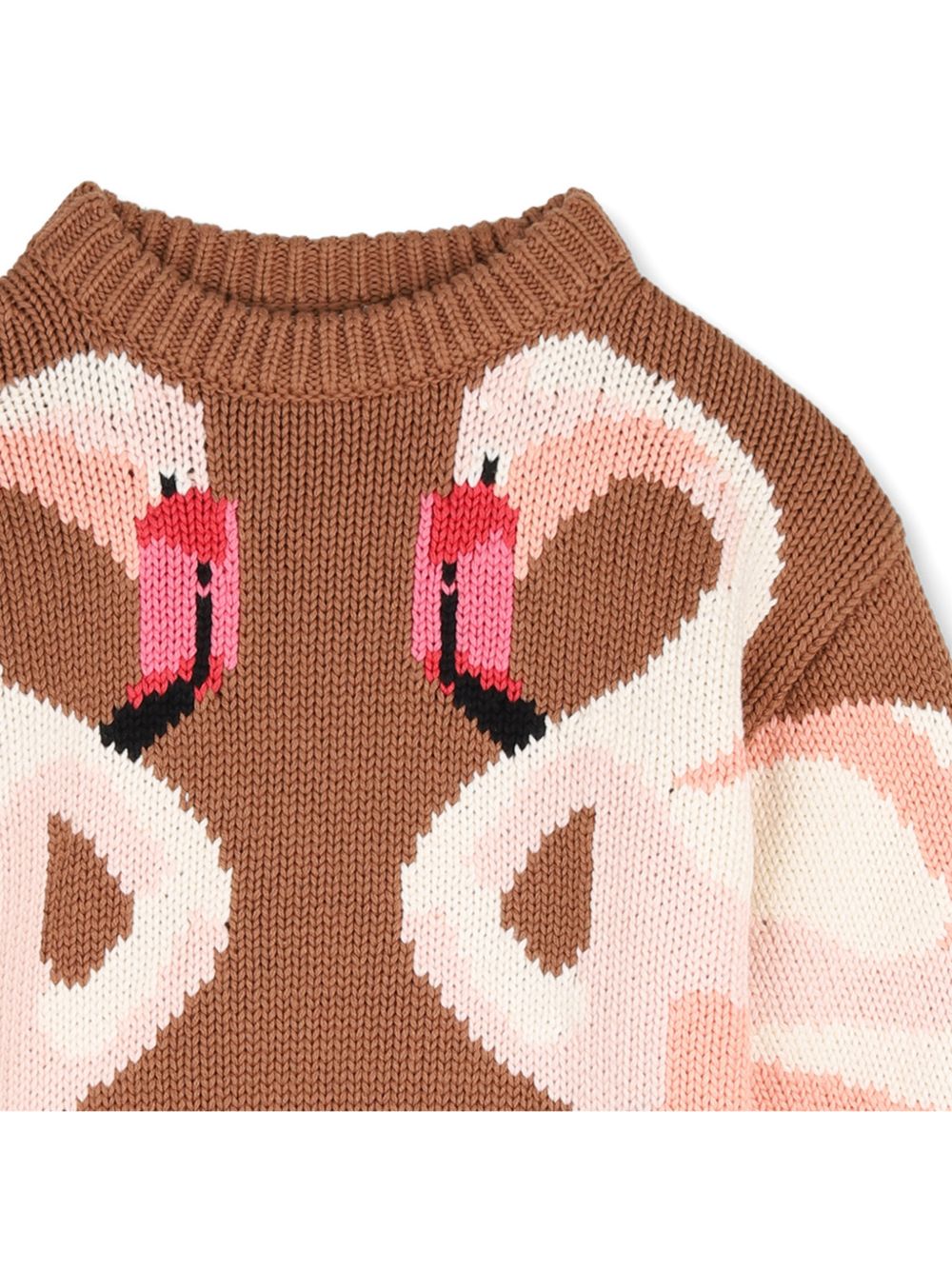 In maglia felpa, 90% containing cotton from organic farming e 10% wool, flamingo illustrazione e chloe logo in jacquard. C21294 31F CHLOE KIDS