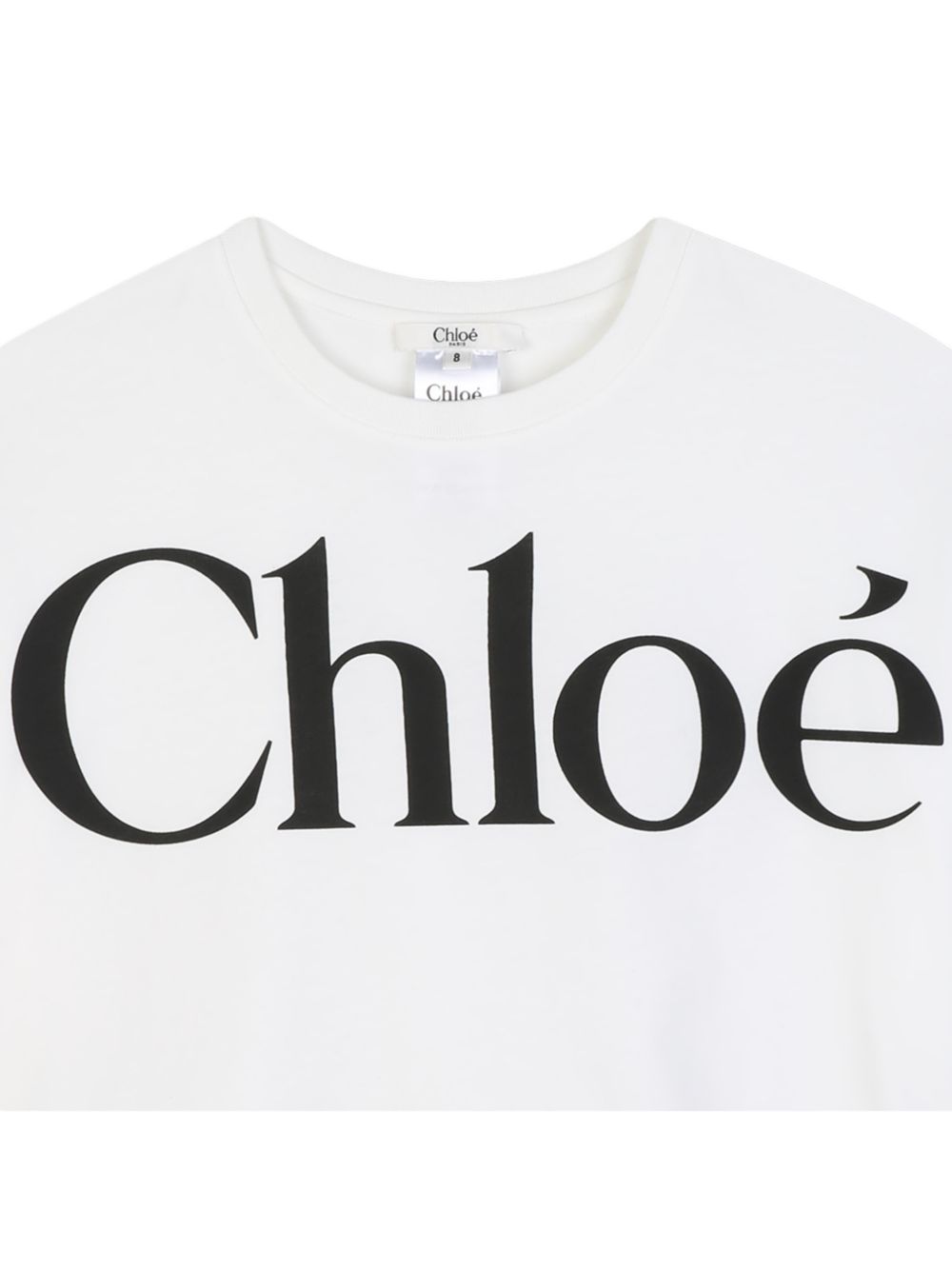 Jersey cropped t-shirt containing cotton from organic farming, chloé logo printed on davanti. Mini-me from womenswear. C21305 117 CHLOE KIDS