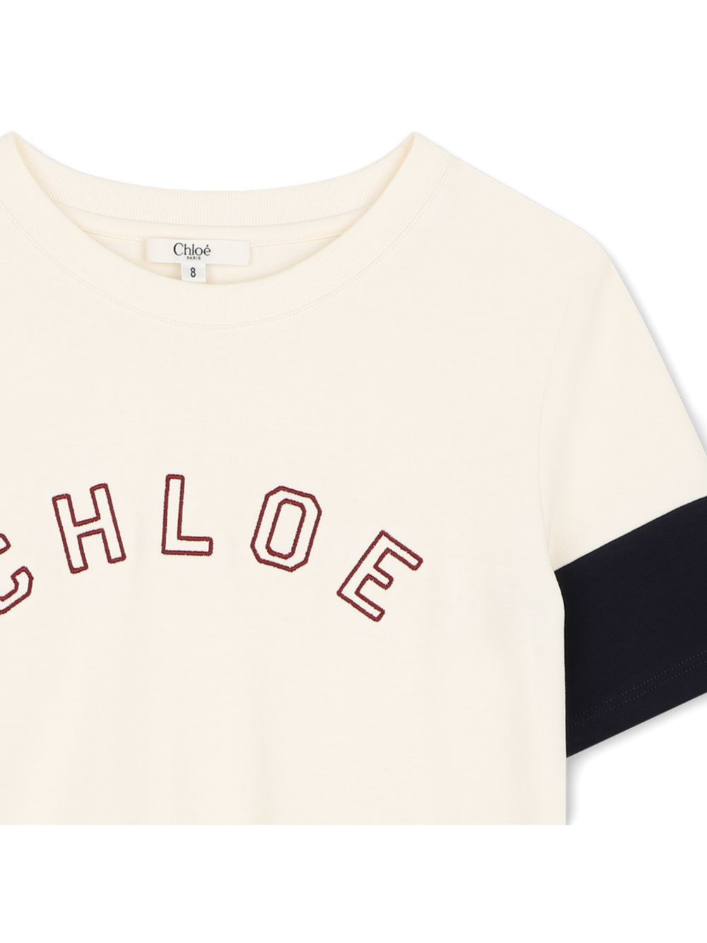 Interlock t-shirt, containing cotton from organic farming, contrasted maniche, ricamato chloé logo on davanti. Mini-me from womenswear. C21306 148 CHLOE KIDS
