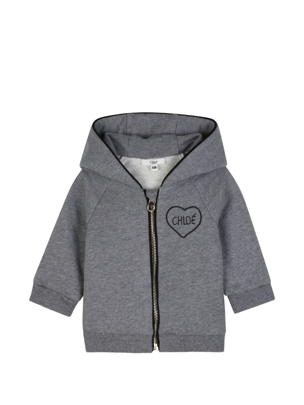 Tracksuit set, in marled cotone garzato, containing cotton from organic farming. Con cappuccio cardigan : zipped chiusura, chloe ricamo a cuore on davanti. Pantaloni : drawstrings at vita, chloe branded metal ends, chloe ricamo a cuore sul retro. C21347 A46 CHLOE KIDS