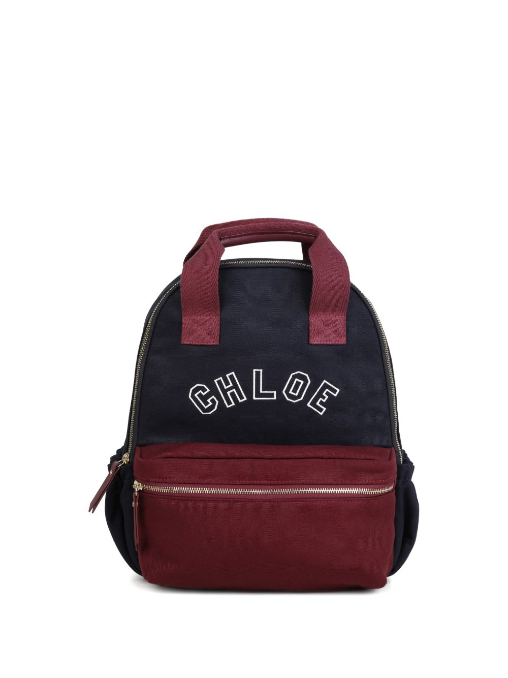 Canvas backpack, containing, cotton from organic farming, con grosgrain handles, chloé logo embroidred on davanti, twill fodera containing cotton from organic farming. Pieces, branded zip pullers e inside label in goat leather. Dimensions: w28xh36xd C21390 859 CHLOE KIDS