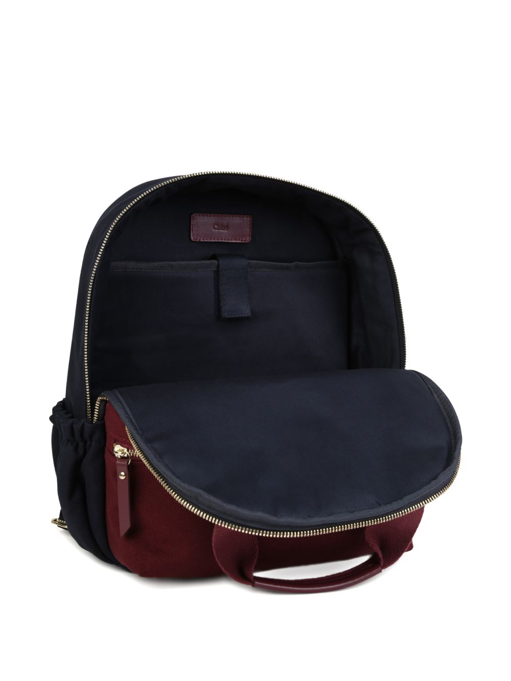 Canvas backpack, containing, cotton from organic farming, con grosgrain handles, chloé logo embroidred on davanti, twill fodera containing cotton from organic farming. Pieces, branded zip pullers e inside label in goat leather. Dimensions: w28xh36xd C21390 859 CHLOE KIDS