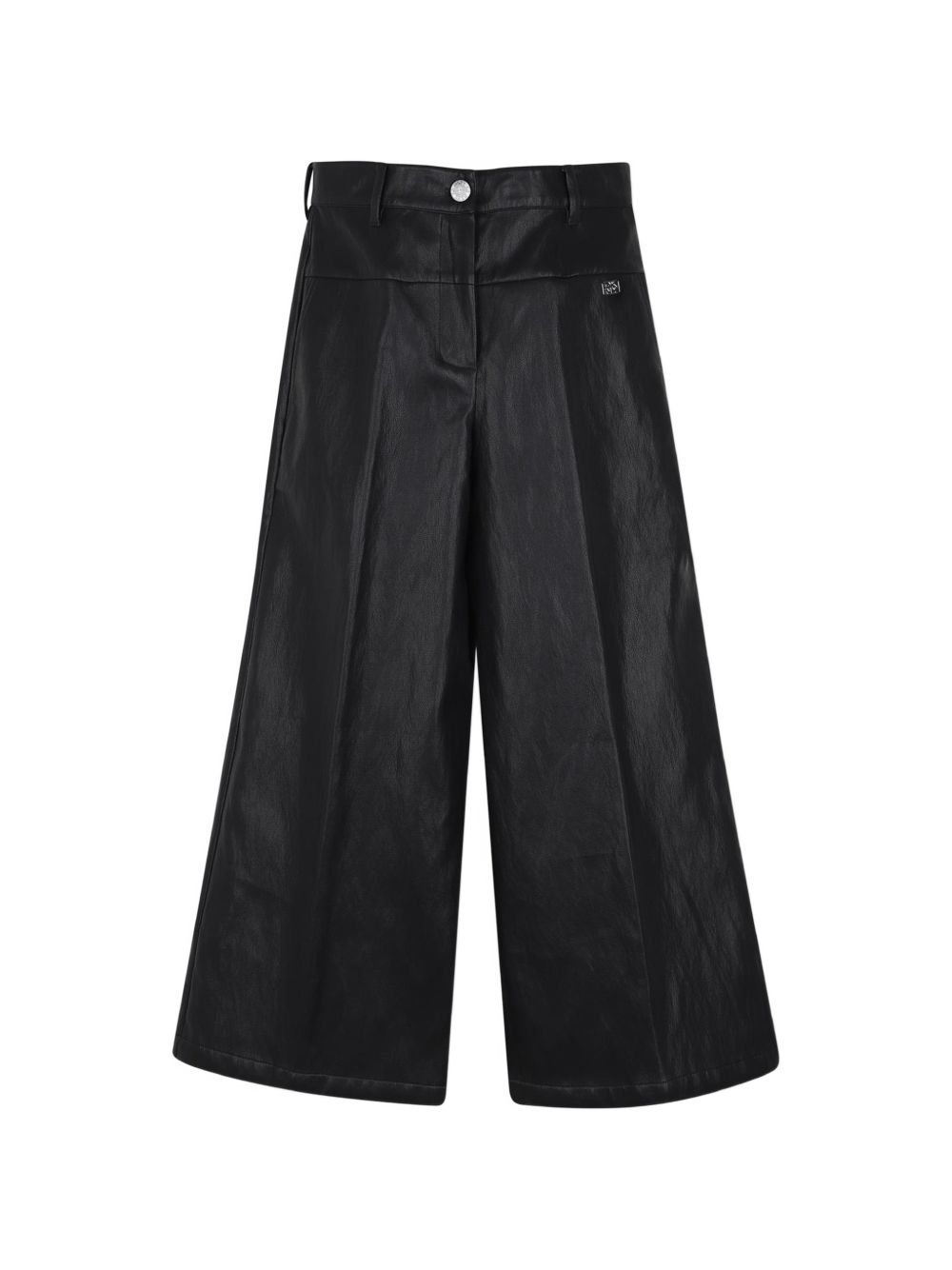 Large faux leather pantaloni, 55% polyuretane 45% polyester. Buttons chiusura at vita. 2 davanti tasche. Dkny metal plate sul davanti. Ajustable vita con buttons until 10 years. Dkny label al retro. D62787 09B DKNY KIDS