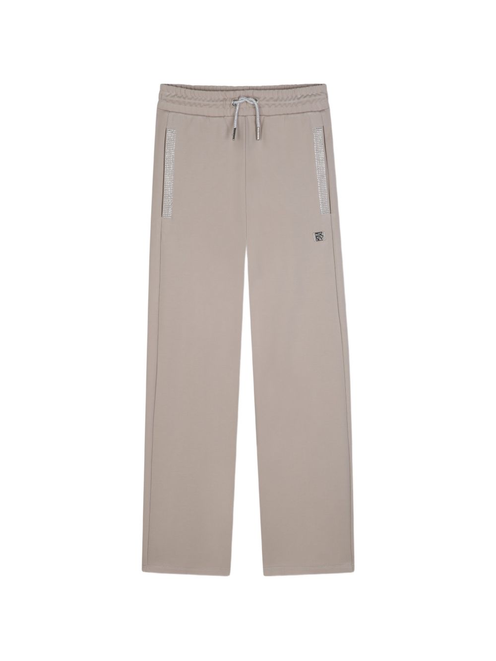 Large pantaloni in light milano, 62% viscose, 33% polyamide, 5% elastane. Strass at collar. Vita elastica con strass coulisse ties. Dkny metal plate sul davanti. D62887 275 DKNY KIDS
