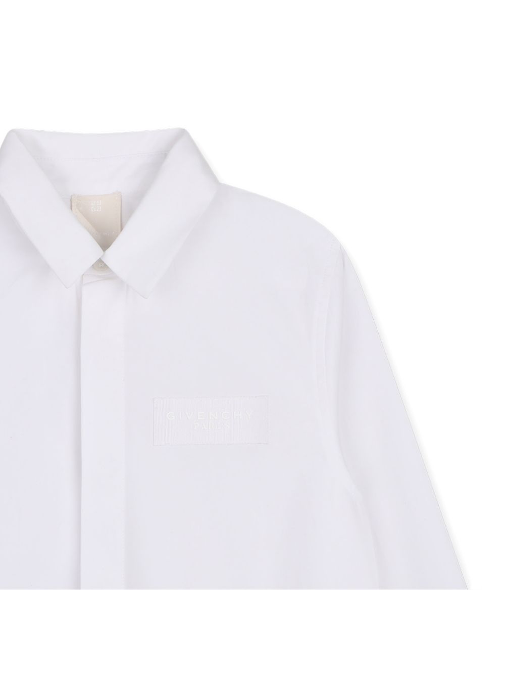 Longue maniche shirt in cotton poplin. Ottoman braid white label, givenchy logo tone on tone high density printed at davanti chest. H31391 10P GIVENCHY KIDS