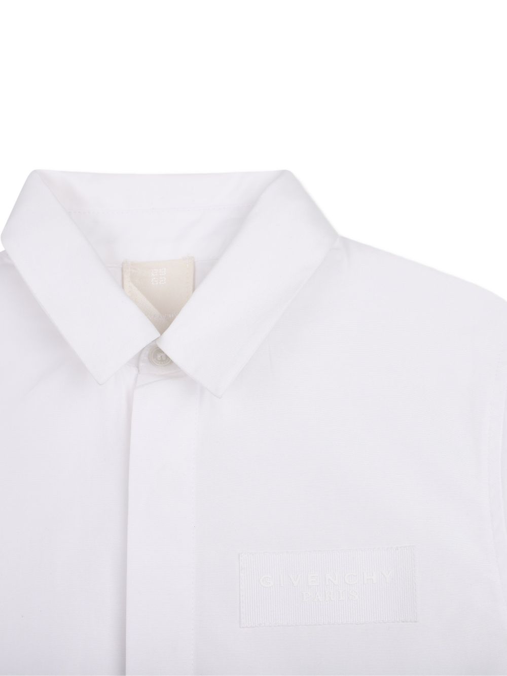 Longue maniche shirt in cotton poplin. Ottoman braid white label, givenchy logo tone on tone high density printed at davanti chest. H31391 10P GIVENCHY KIDS