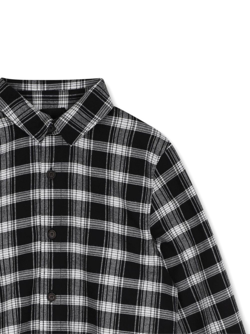 Maniche lunghe shirt in light cotton flanelle. All-over woven check pattern. Ottoman braid black label, givenchy logo tone on tone high density printed, at retro scollo. H31393 N70 GIVENCHY KIDS