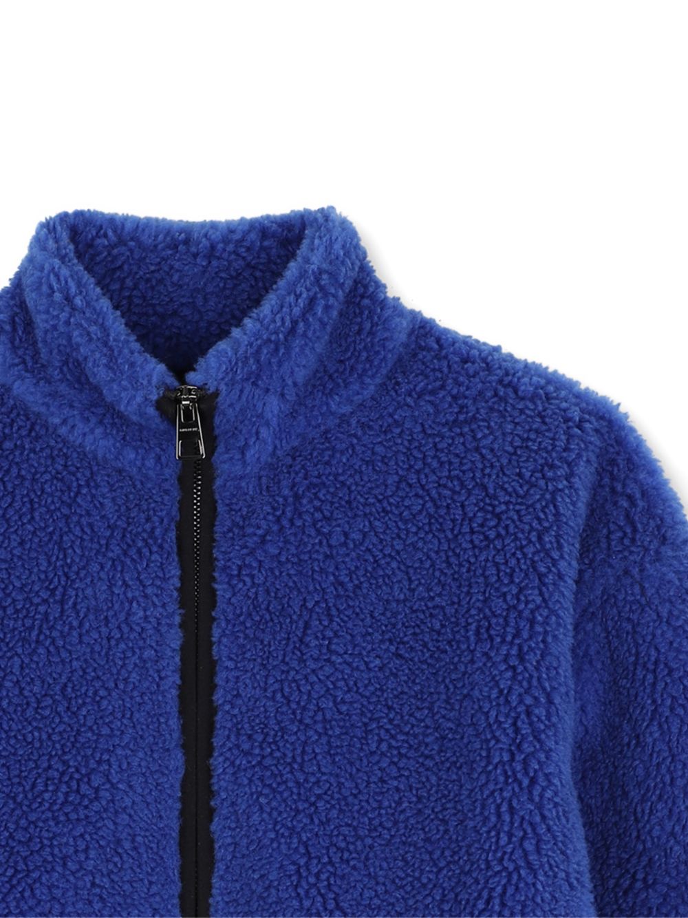 Bi faces cardigan, face side in faux shearling blue color, retro side in jersey black color. Zipped middle davanti. Givenchy logo ricamo at retro. H31403 865 GIVENCHY KIDS