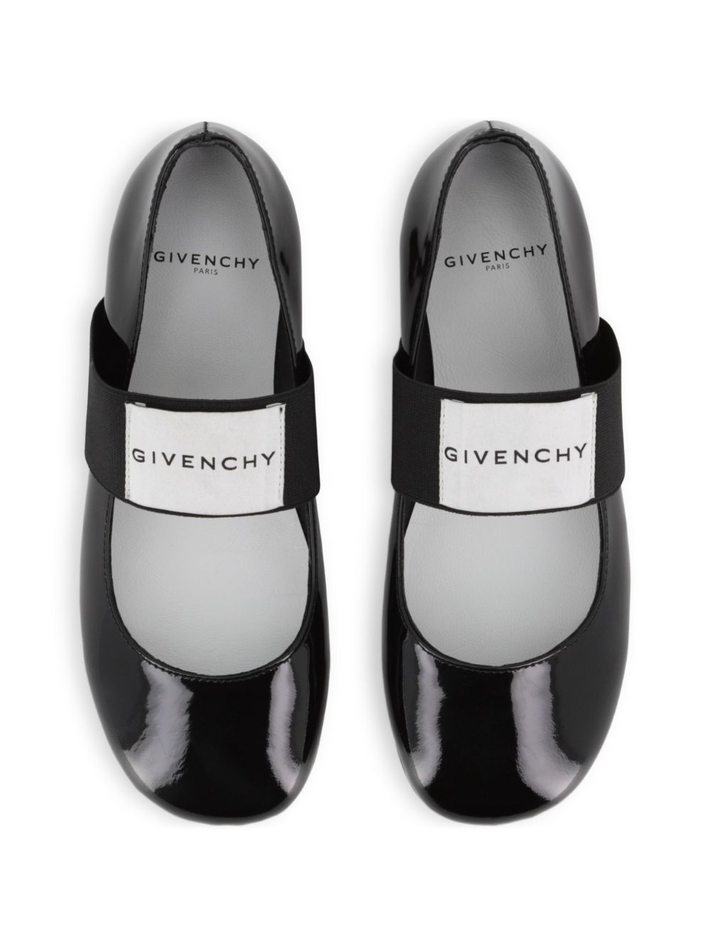 Ballerines in cow leather, varnished finish, lined in sheep leather, outsole in cow leather. Comfort secured by top elastico. Leather label sewn sul top elastico, givenchy logo printed. Made in portugal. Sold in shoes box. H31476 09B GIVENCHY KIDS