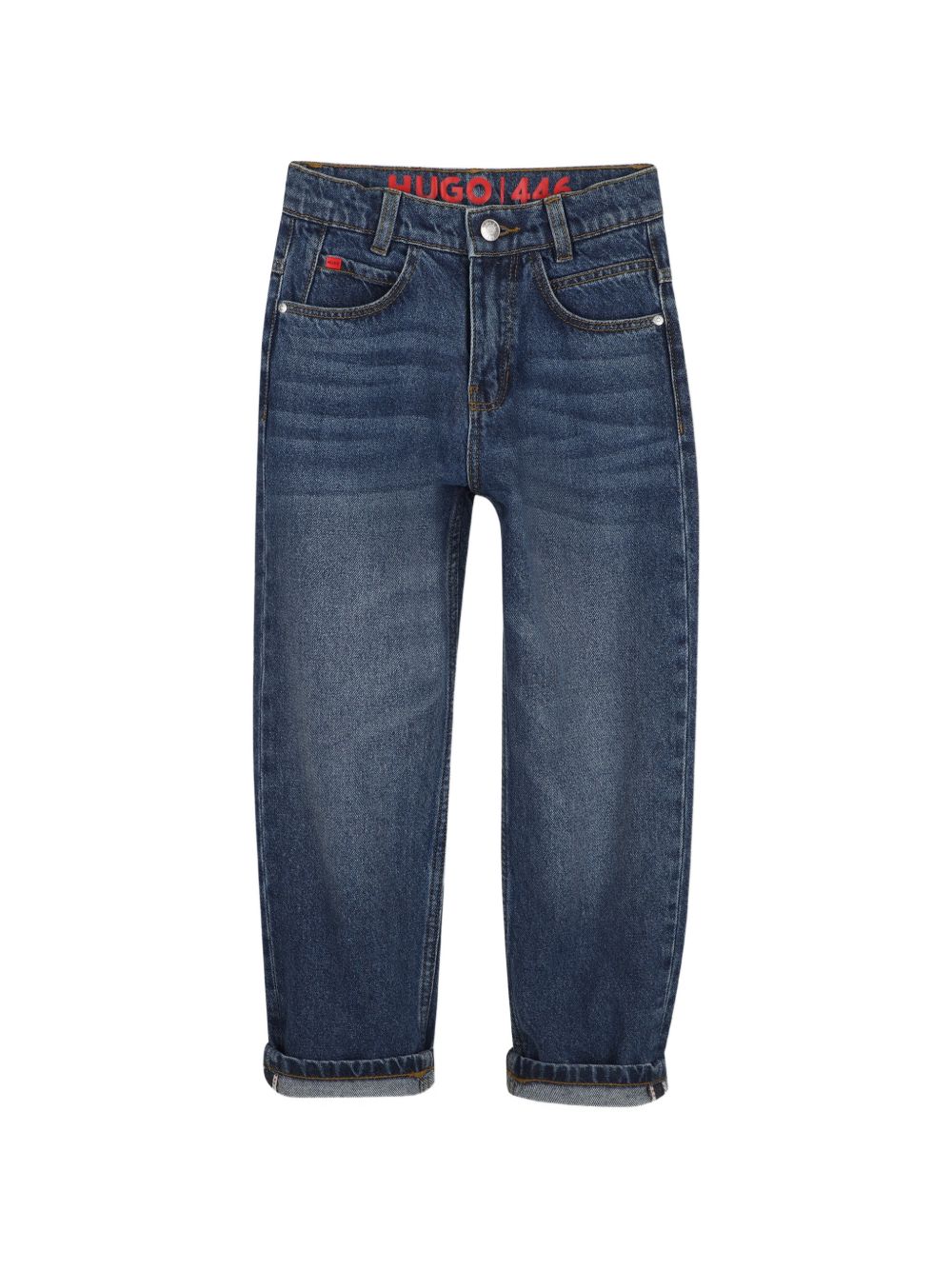 11.75oz 5-tasca pantaloni in denim in blue, 100% cotton, con a rubberized logo label sul retro e a metal logo plaque sul taschino portamonete. Vestibilità morbida G01213 Z25 HUGO KIDS