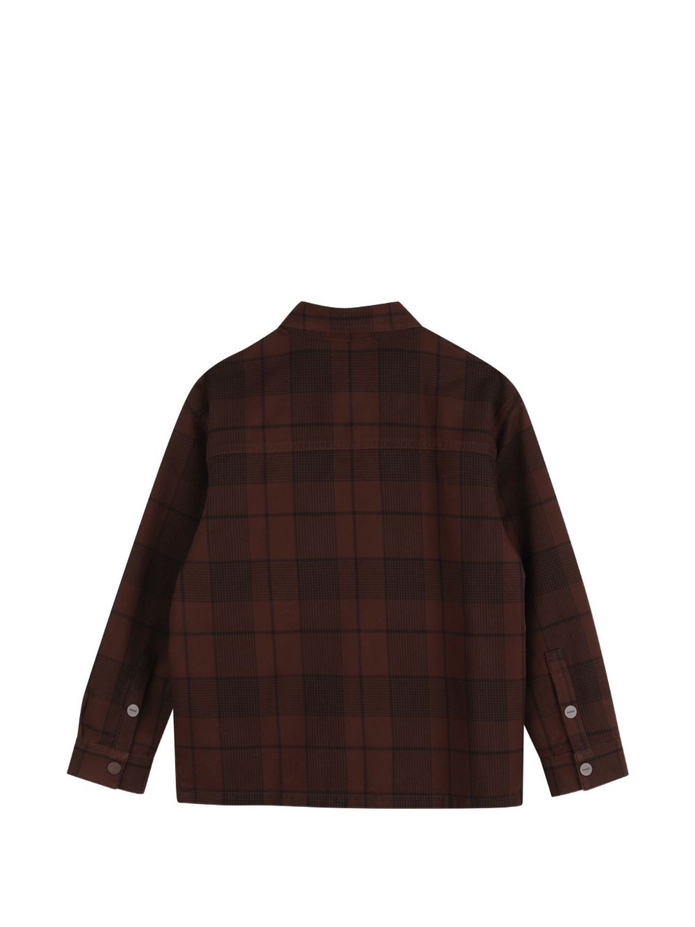 100% cotton twill shirt, all-over printed check, chiusura con bottoni automatici sul davanti, 2 flap tasche sul davanti, metal logo plaque sul davanti tasca, snap openings al polsini, cutout al retro. G01226 33G HUGO KIDS