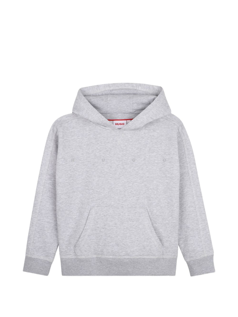 Con cappuccio sweatshirt in brushed cotton polyester fleece, spaced logo stampa in relief sul chest, elastico hem e polsini, kangaroo tasca sul davanti, flatlock finishes sul seams. Vestibilità morbida. Con pantaloni g01207 G01230 A32 HUGO KIDS