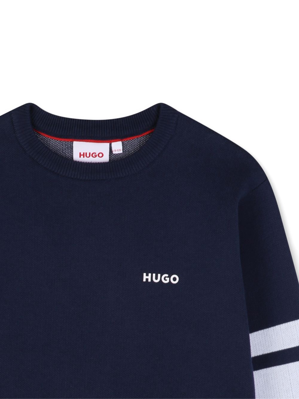 Round neck felpa in cotton polyester viscose knit, hugo logo printed sul chest, a contrasto bands al fondo of maniche, fantasia jacquard logo al fondo of retro. G01238 85C HUGO KIDS