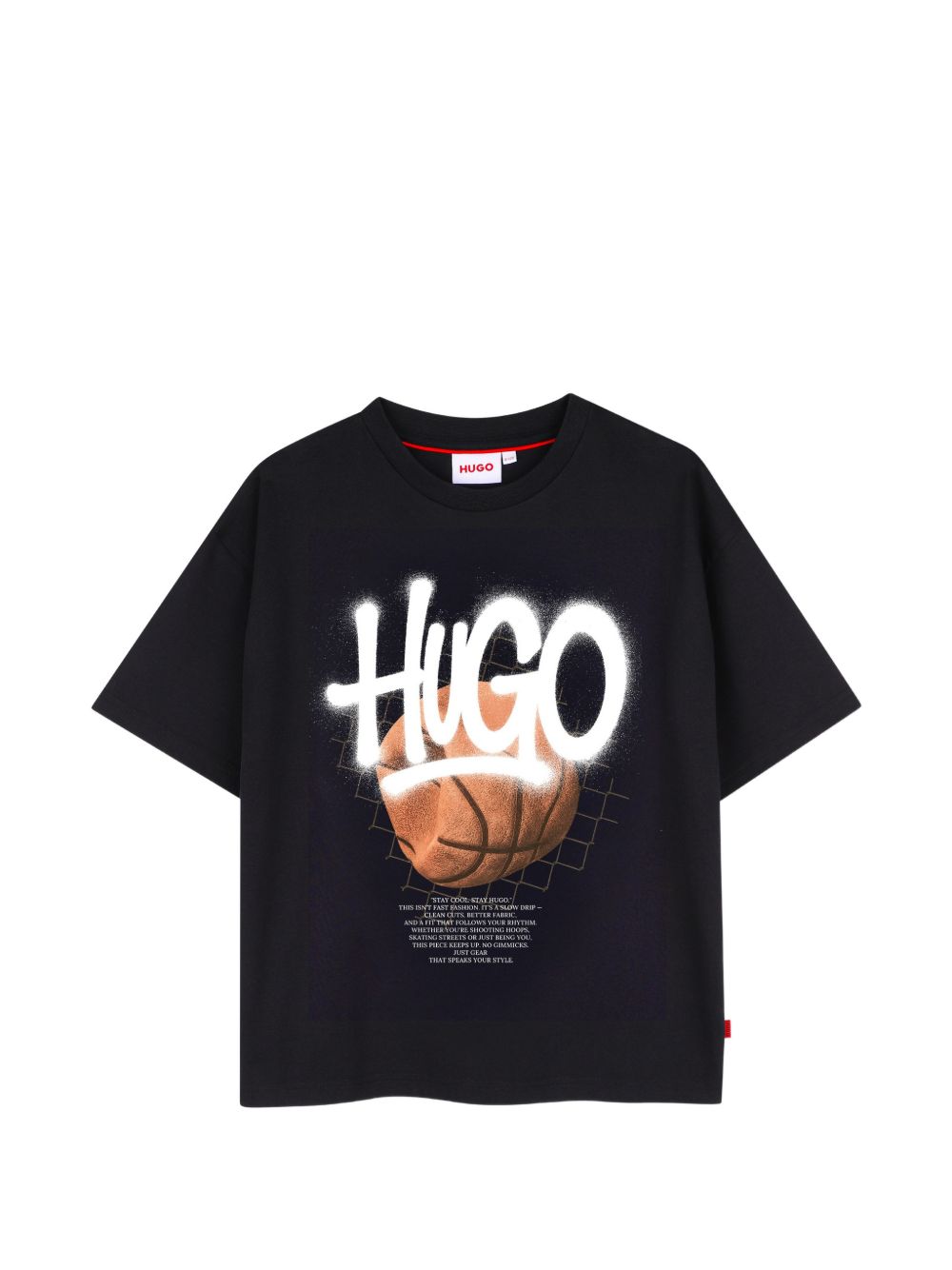 Short-sleeved t-shirt in 100% organic cotton jersey, con a fun illustrazione sul davanti e a woven label sul side. Vestibilità morbida G01245 09B HUGO KIDS