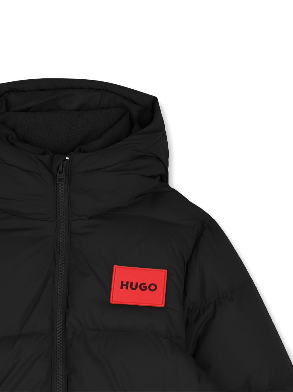 Con cappuccio padded jacket in recycled polyamide, rubber badge sul chest, press-stud tasche sul sides, elastico polsini, zip chiusura, invisible tasca inside. G01254 09B HUGO KIDS
