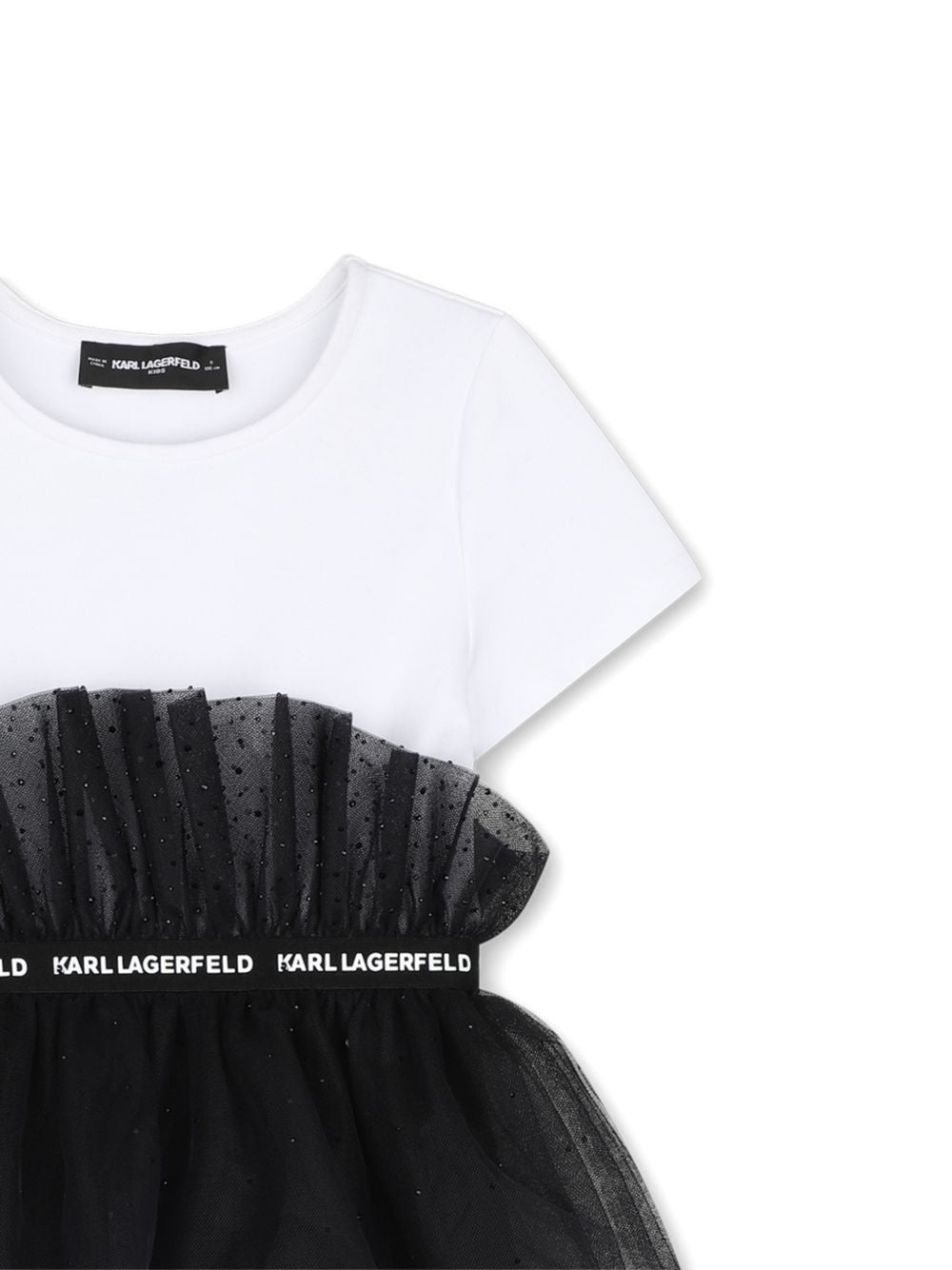 Bi-material ceremony vestito. Milano top. Gradient tulle fondo con strass. Viscose fodera. Elastico band con karl lagerfeld logo. Z31326 N50 KARL LAGERFELD KIDS