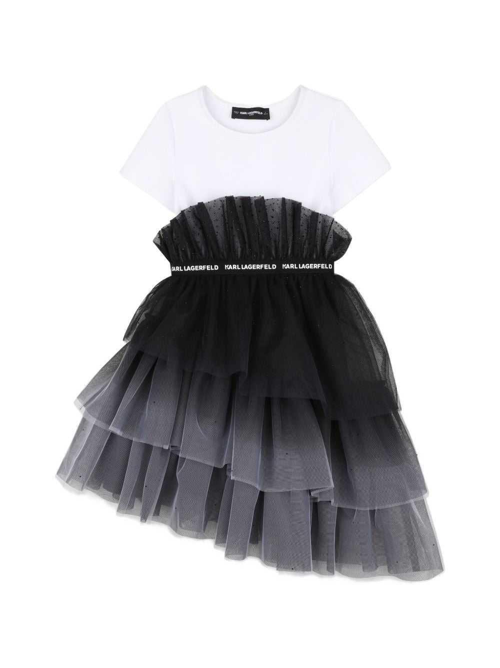 Bi-material ceremony vestito. Milano top. Gradient tulle fondo con strass. Viscose fodera. Elastico band con karl lagerfeld logo. Z31326 N50 KARL LAGERFELD KIDS