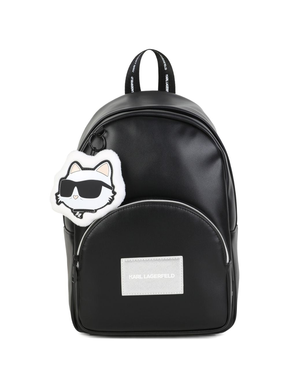 Backpack in simili. Branded silicone's badge. Removable eco-pelliccia choupette key charm. Padded retro e spalla straps, for better comfort. Zips chiusura. Branded fodera. Branded label on side. Dimensions : 32x22x13.5cms. Z31440 09B KARL LAGERFELD KIDS