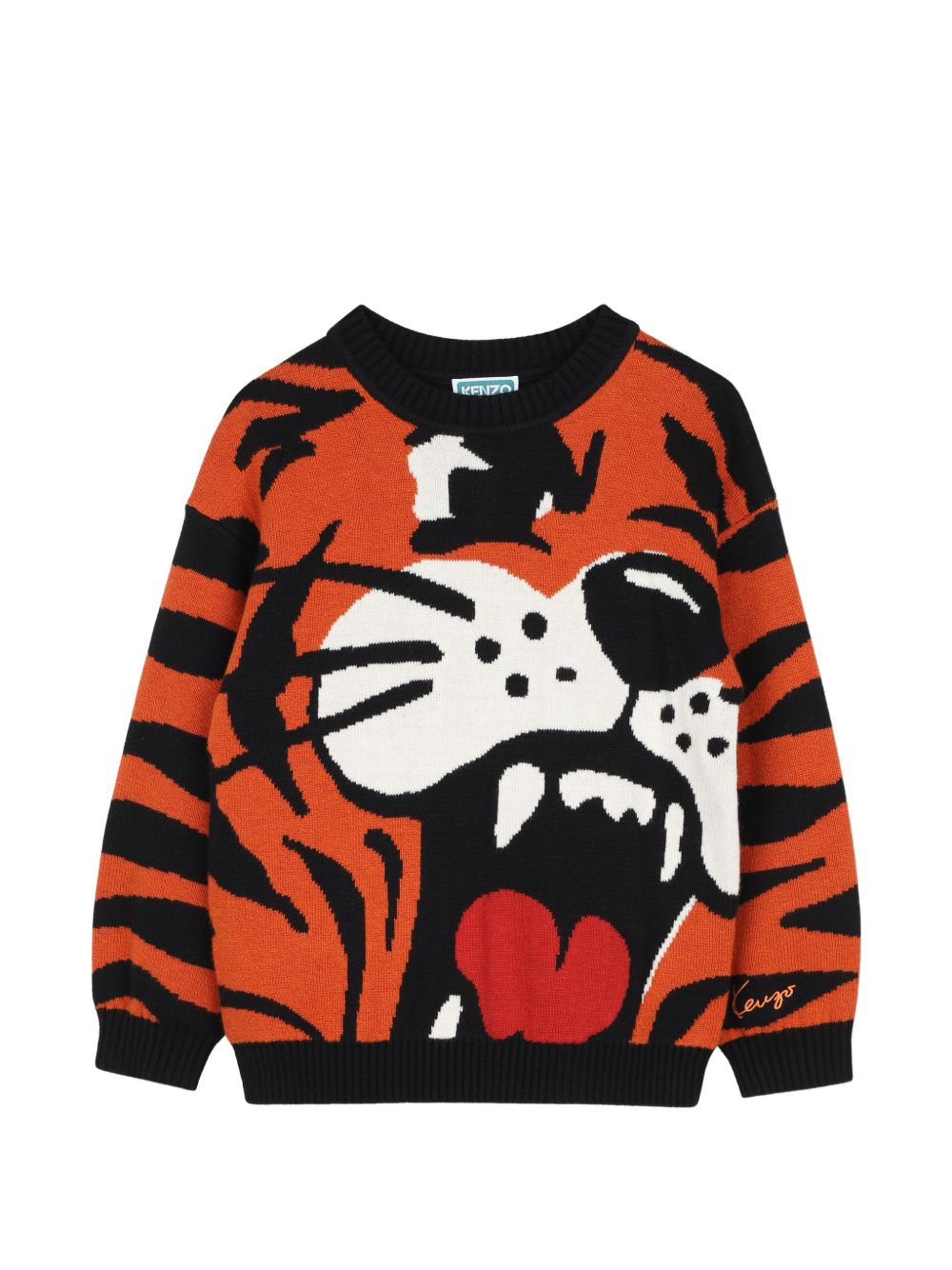 Maglione in maglia (79% cotton / 10% viscose / 7% polyamide / 4% wool), jacquard all-over e branded ricamo sul lower manica. K61939 E10 KENZO KIDS