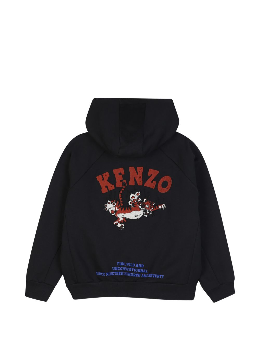 Cardigan in unbrushed fleece con a cappuccio (100% cotton), fantasia cuts on sides, two tasche, zip chiusura, ricamato badge on chest e branded ricamo nel retro. K61944 845 KENZO KIDS