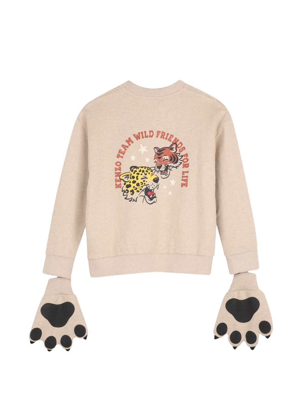 Sweatshirt in unbrushed fleece (98% cotton, 2% polyester), branded stampa on chest e nel retro. Removable tiger paw-shaped mittens con snap fastener. K61958 230 KENZO KIDS