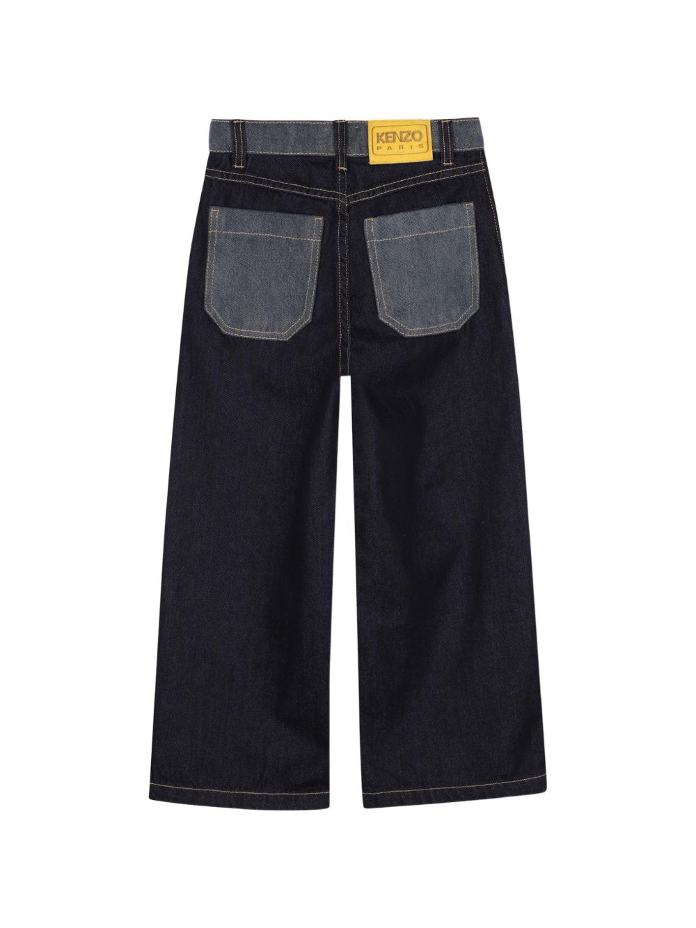 Pantaloni in denim (100% cotton), straight fit, cut-outs on davanti, side tasche e applicato contrasted tasche nel retro, contrasted topstitch, branded label nel retro. K61962 Z35 KENZO KIDS