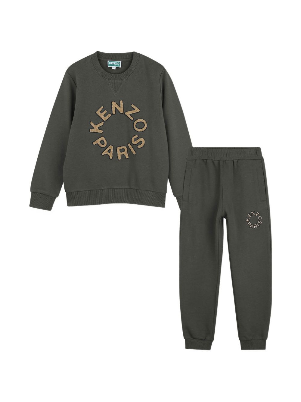 Sweat + pantaloni set in unbrushed fleece (100% cotton). Sweatshirt, branded ricamo on davanti. Jogging pantaloni con vita elastica, two side tasche, branded ricamo on davanti. K62039 64Q KENZO KIDS