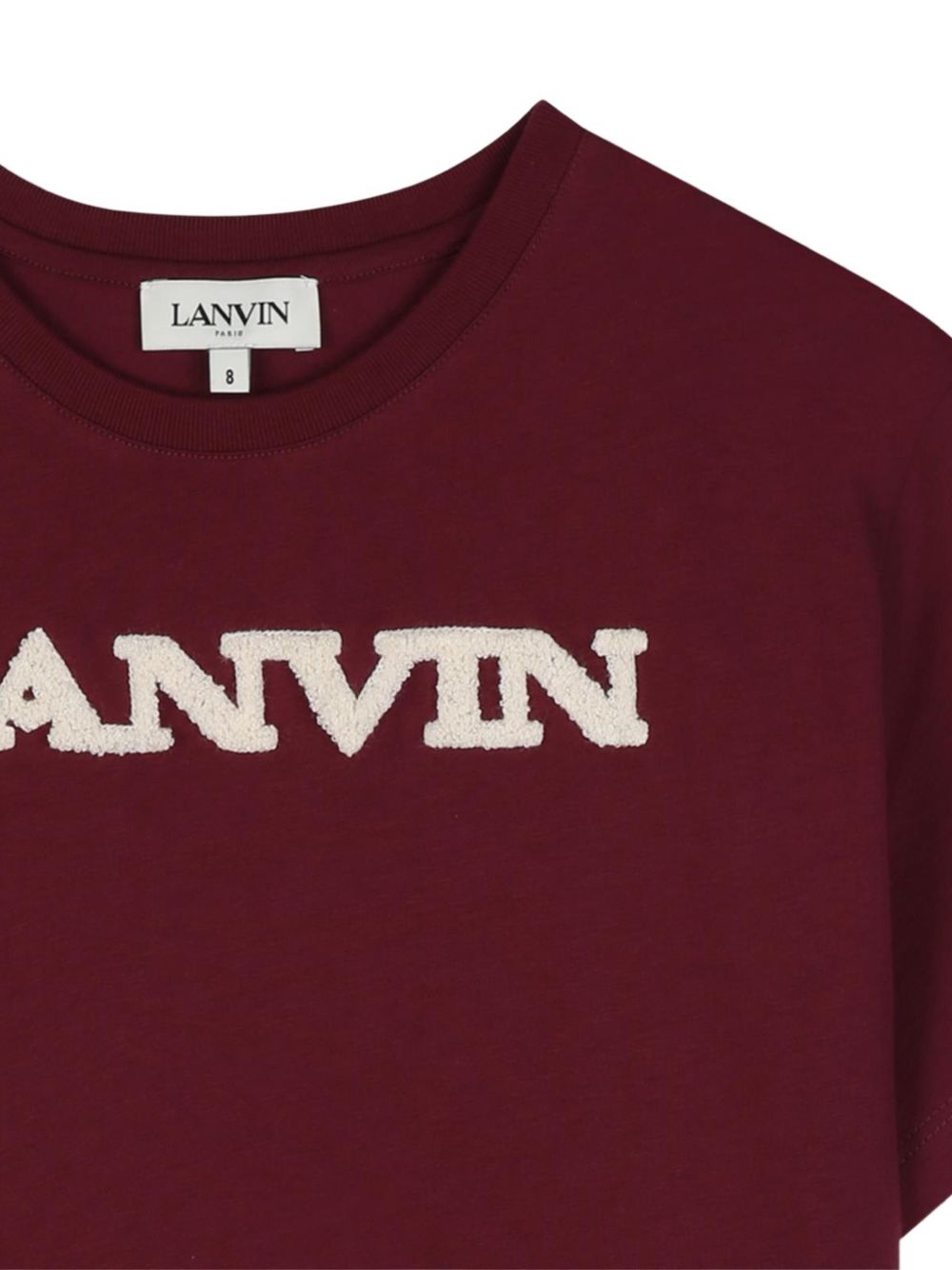 Organic cotton jersey t-shirt, tone-on-tone ribbed scollo, loop lanvin ricamo sul davanti. Ricamo inspired by adult collection. N30397 955 LANVIN KIDS