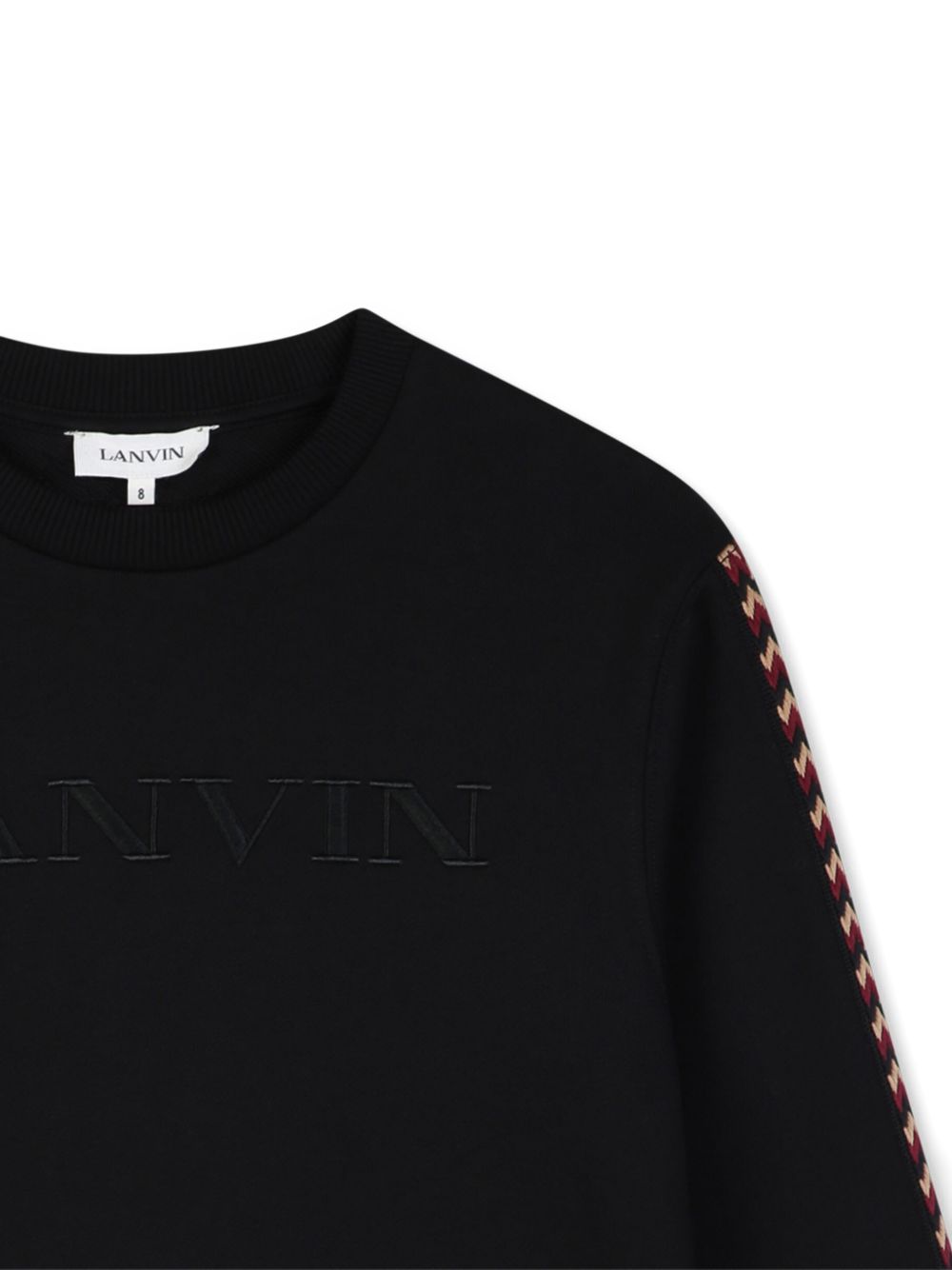 Cotton from organic farming cotone garzato crewneck sweatshirt, tone-on-tone ribbed edges, curb braiding applied to sides of maniche. Tone-on-tone lanvin logos ricamato sul retro as a label e in a contrasto ricamo sul davanti. N30401 09B LANVIN KIDS