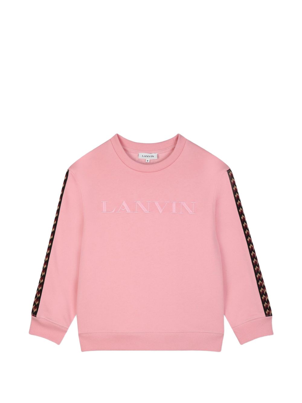 Cotton from organic farming cotone garzato crewneck sweatshirt, tone-on-tone ribbed edges, curb braiding applied to sides of maniche. Tone-on-tone lanvin logos ricamato sul retro as a label e in a contrasto ricamo sul davanti. N30401 48N LANVIN KIDS