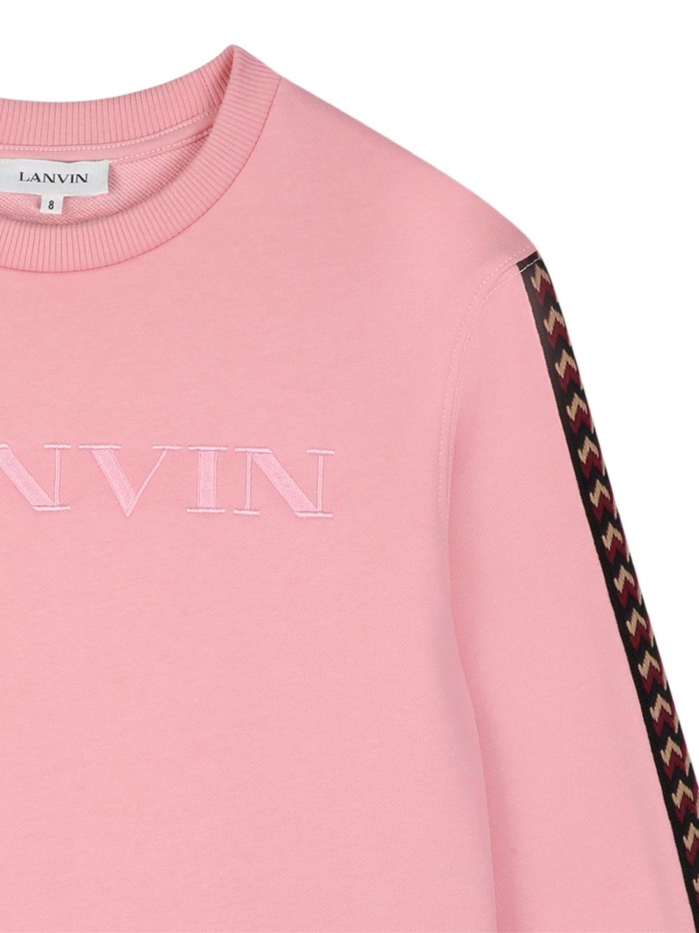 Cotton from organic farming cotone garzato crewneck sweatshirt, tone-on-tone ribbed edges, curb braiding applied to sides of maniche. Tone-on-tone lanvin logos ricamato sul retro as a label e in a contrasto ricamo sul davanti. N30401 48N LANVIN KIDS