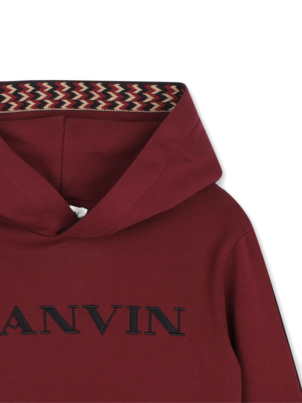 Cotton from organic farming cotone garzato con cappuccio sweatshirt, cappuccio lined in jersey. Curb braiding applied to side of maniche e inside cappuccio. Tone-on-tone lanvin brand ricamo sul retro of cappuccio like a label e in a contrasto color s N30423 955 LANVIN KIDS