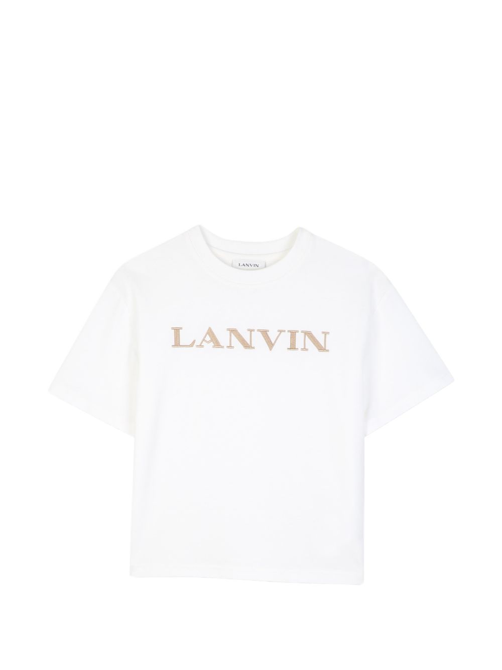Cotton from organic farming jersey t-shirt, tone-on-tone ribbed scollo, lanvin brand ricamo sul davanti. N30426 117 LANVIN KIDS