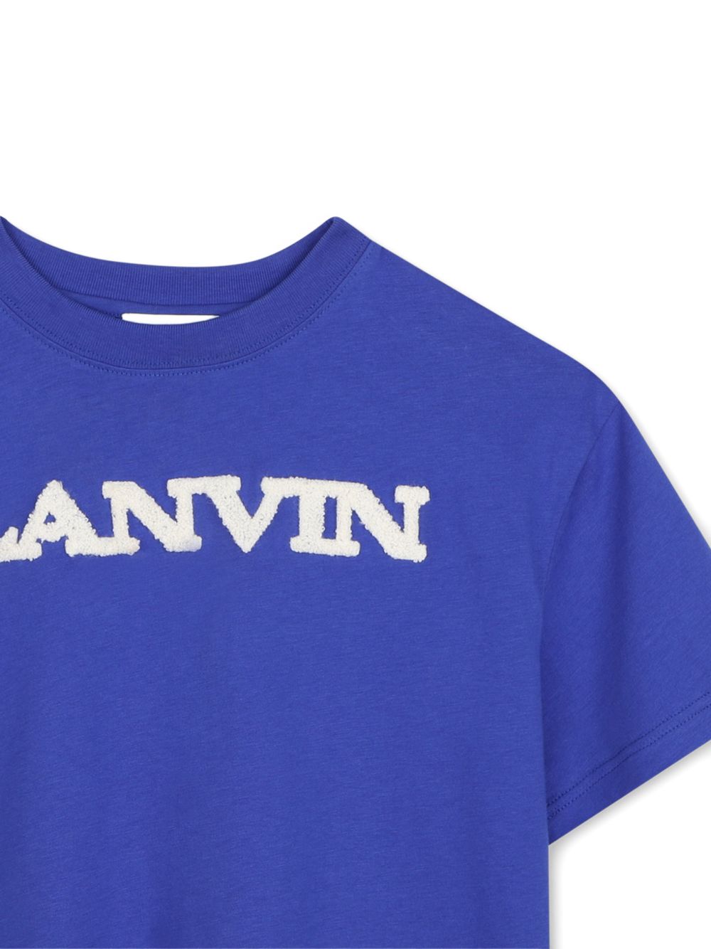Cotton from organic farming jersey t-shirt, tone-on-tone ribbed scollo, lanvin brand bouclette ricamo sul davanti. Ricamo inspired by adult collection. N30432 80A LANVIN KIDS