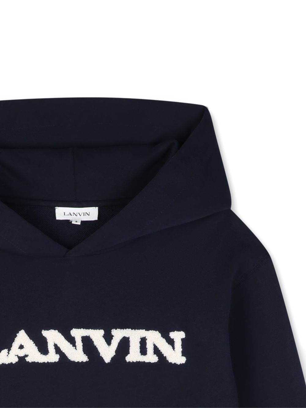 Cotton from organic farming cotone garzato con cappuccio sweatshirt, cappuccio lined in jersey. Tone-on-tone hexagonal faux leather label sul retro of cappuccio con embossed lanvin signature, a contrasto bouclette brand ricamo con lanvin signature su N30435 855 LANVIN KIDS