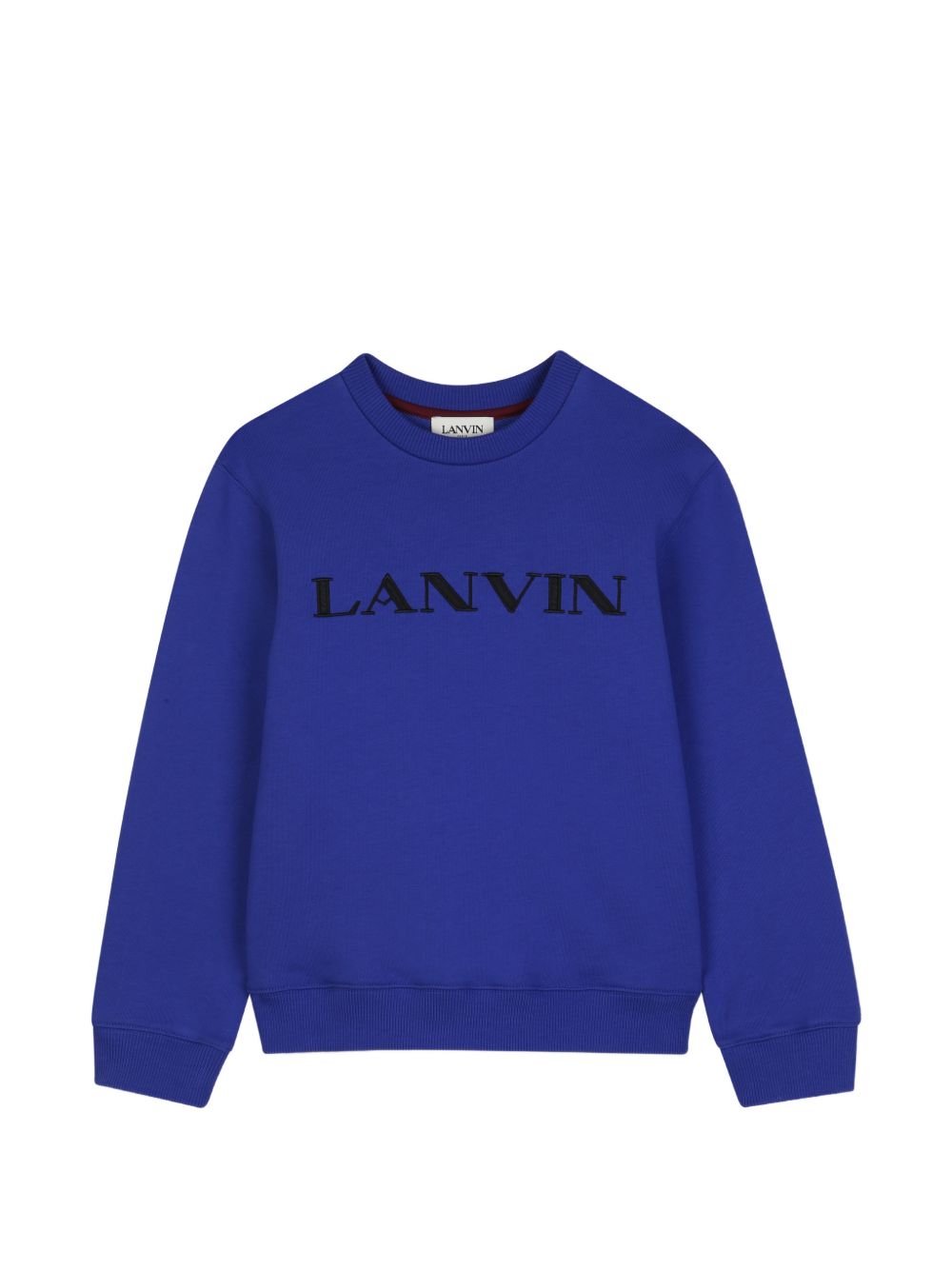 Cotton from organic farming cotone garzato crewneck sweatshirt, hexagonal embossed lanvin label in a contrasto faux leather sul retro of collar, e signature ricamo con grosgrain appliqué sul davanti. Ricamo from adult collection. N30436 80A LANVIN KIDS