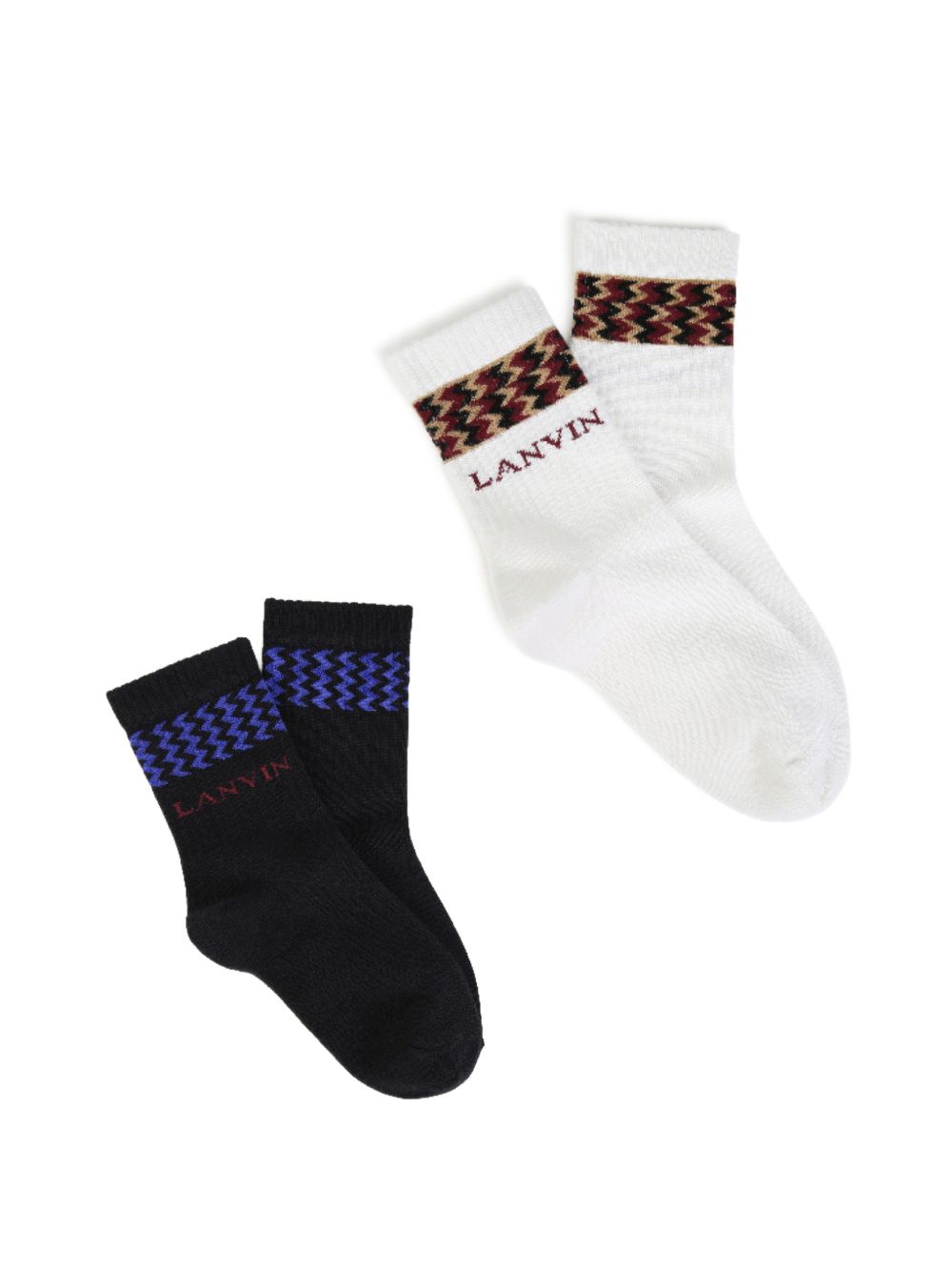 Set of 2 pairs of multicolored socks in cotton, polyamide e elastane, curb pattern con a contrasto lanvin jacquard branding sul side. Designs inspired by adult styles. N30454 N70 LANVIN KIDS