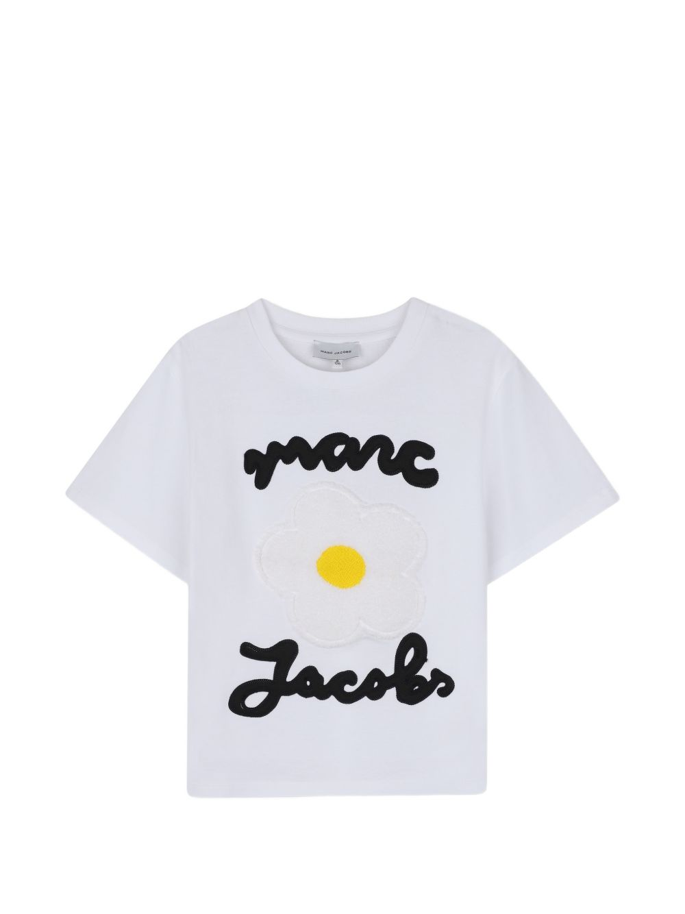 Short-sleeved cotton jersey t-shirt con a boucle ricamo daisy sul davanti e marc jacobs illustrazione in cornely ricamo. W61000 10P MARC JACOBS KIDS