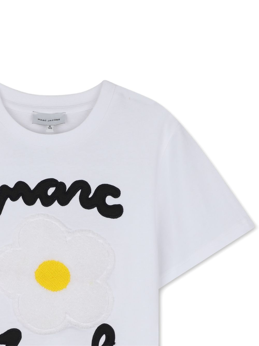 Short-sleeved cotton jersey t-shirt con a boucle ricamo daisy sul davanti e marc jacobs illustrazione in cornely ricamo. W61000 10P MARC JACOBS KIDS
