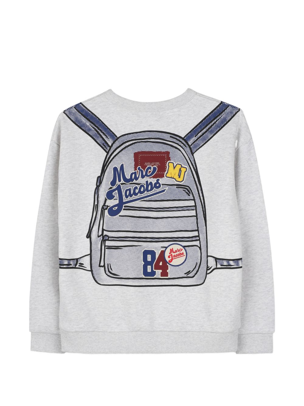 Heathered cotone garzato sweatshirt, trompe l'oeil backpack stampa sul davanti e al retro, marc jacobs illustrazione sul davanti. W61036 A18 MARC JACOBS KIDS