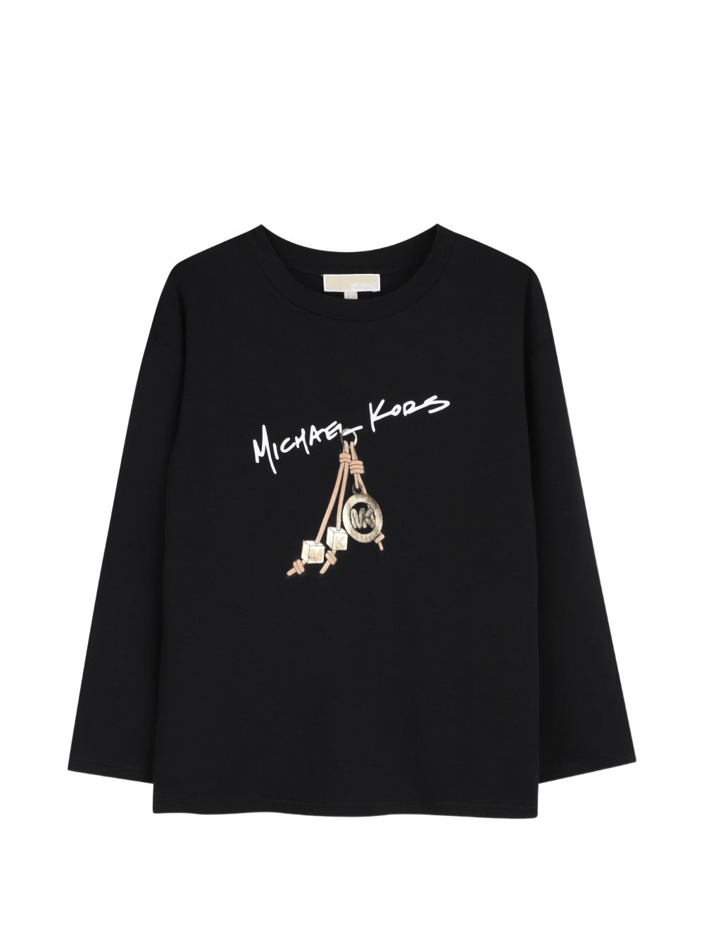 Long manica t-shirt in jersey (95% co, 5%ea). Michael kors con charms illustrazione in stampa e stampa con gold effetto metallizzato on davanti. R30684 09B MICHAEL KORS KIDS
