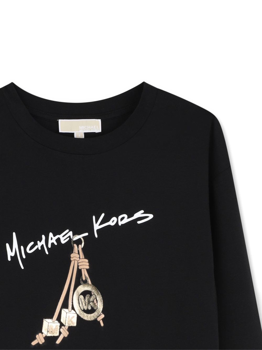 Long manica t-shirt in jersey (95% co, 5%ea). Michael kors con charms illustrazione in stampa e stampa con gold effetto metallizzato on davanti. R30684 09B MICHAEL KORS KIDS
