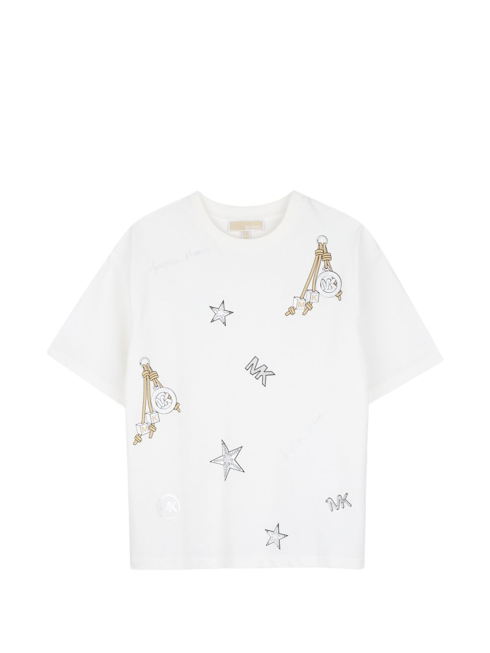 Short-sleeved t-shirt in jersey (100% co). Charms illustrazione in stampa e effetto metallizzato stampa sul davanti. This garment contains cotton from organic farming. R30689 117 MICHAEL KORS KIDS