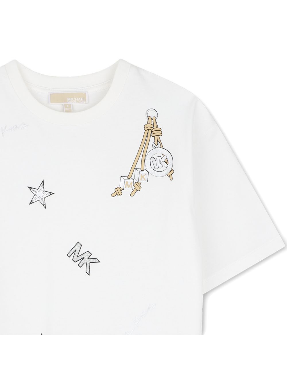 Short-sleeved t-shirt in jersey (100% co). Charms illustrazione in stampa e effetto metallizzato stampa sul davanti. This garment contains cotton from organic farming. R30689 117 MICHAEL KORS KIDS