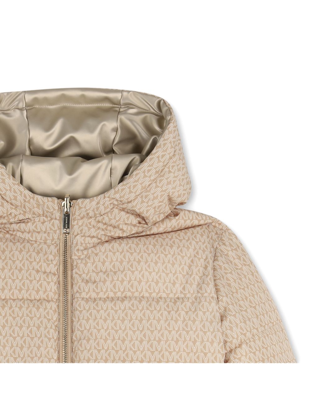 100%pl reversible con cappuccio down jacket. Signature davanti zip opening. One side «mk signature» stampa con side tasche. One side plain con zipped davanti tasche e imitation «mk» badge on one manica. R30692 301 MICHAEL KORS KIDS
